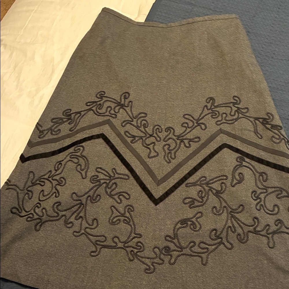 LOFT Charcoal A-Line Skirt with Black Embroidery